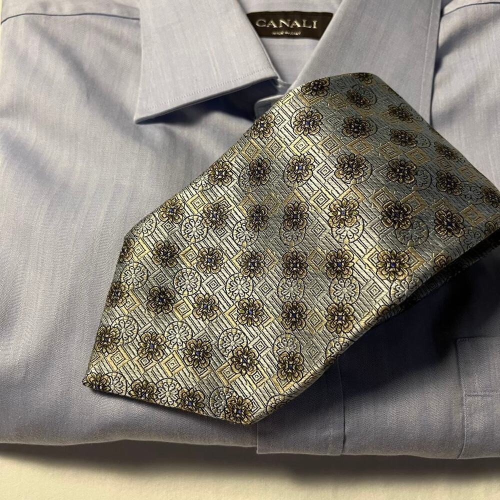 Robert Talbott Tie Best of Class 100% Silk Metallic Geometric Floral Made in USA